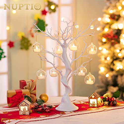 NUPTIO Hanging TeaLight Candle Holder: 24Pcs 2.36in Tree Tea Light Holders with LED Candles Small Glass Globes Ornament Clear Round Mini Terrarium Containers for Wedding Party Tree Decoration - size: 2.36 inches