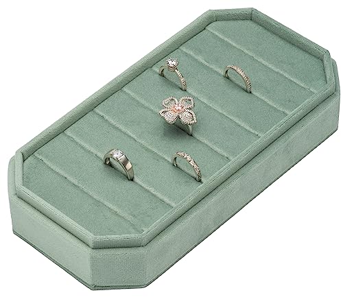 Velvet Ring Organizer Display Tray Jewelry Box Earring Holder Case for Wedding Birthday Christmas Day (Emerald Green) - color: Emerald Green