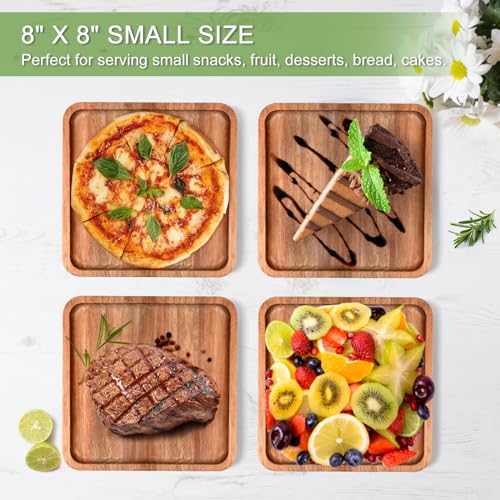 LorisArm 8" Acacia Wood Plate, Square Wooden Trays Serving Platter Dinner Server Tray Dessert Cookie Snack Fruit Serving Board. - size: 8" x 8" x 0.6"