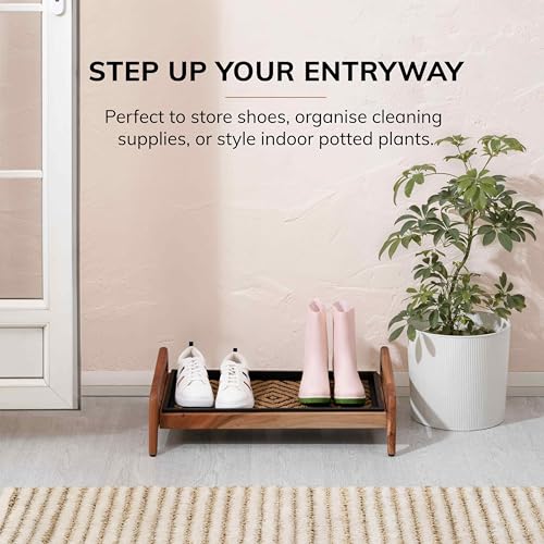 Anji Mountain Heavy Duty Waterproof Wooden Shoe Storage Mat Organizer/Boot Storage Tray Multi Use for Entryway with Coir, Tan and Black Diamond Insert, 1 Tier, Fits 2 Pair (26.5" Wide) - color: Tan and Black Diamond, size: 1 Tier, Fits 2 Pair