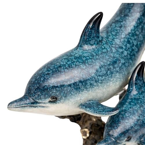 Dolphin Statue - Triple Dolphins Swimming Figurine Coastal Home Decor Tabletop Collection (Aqua) - color: Aqua