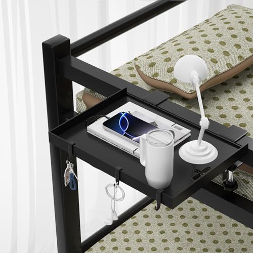 Foldable Bedside Shelf, Metal Clip-On Bed Tray Table for Bunk Bed & Dorm Beds, Dorm Room Essentials Organizer for College Students, Floating Tray, Space Saving Nightstand for Loft Beds (Black, Small) - color: Black, size: Small