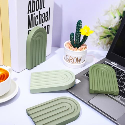 Whaline 4Pcs Boho Arch Wood Bookends Sage Green Rainbow Wooden Book Stands Decorative Non Skid Book Stoppers Study Cute Bookend for Back to School Heavy Books Home Office Library Kitchen (4 Colors)