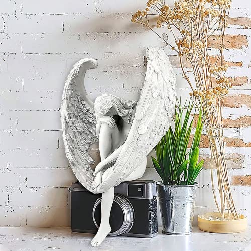 Creative White Resin Redemption Angel Statue,Tabletop Ornament, Hand-Carved Angel Sculpture Used for Garden Home Decoration