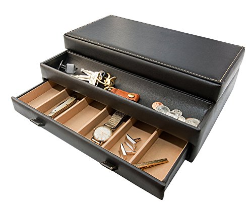Stock Your Home Mens Valet Tray, Men's Jewelry Box, Night Stand Organizers and Storage, Bedside Table Organizer, Watch Box for Dresser, Faux Leather (Black & Beige) - color: Black & Beige