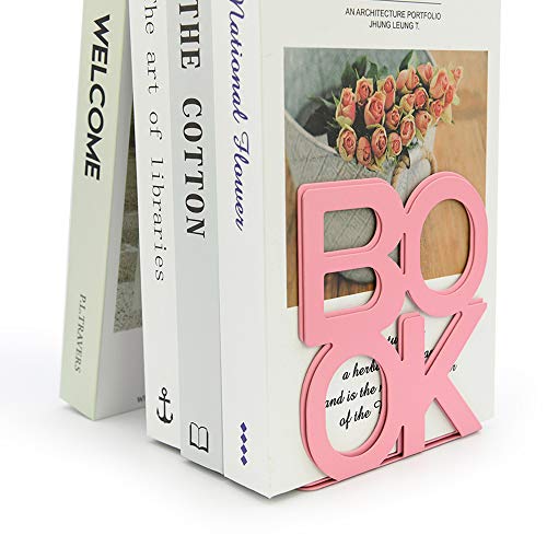 Book Ends - Decorative Metal Book Ends Supports for Bookrack Desk,Books, Unique Appearance Design,Heavy Duty (Pink, 2 Pair) - color: Pink, size: 2 pair