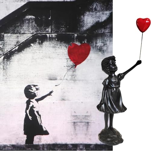 Banksy Street Graffiti Art Statue,Love Balloon Girl Statue,Room Decor Statue,Resin Statue Ornaments,Living Room Dining Desk Decorations,Bookshelf Decorative Objects,Modern Home Decor(Black) - color: 1-love Balloon Girl-black