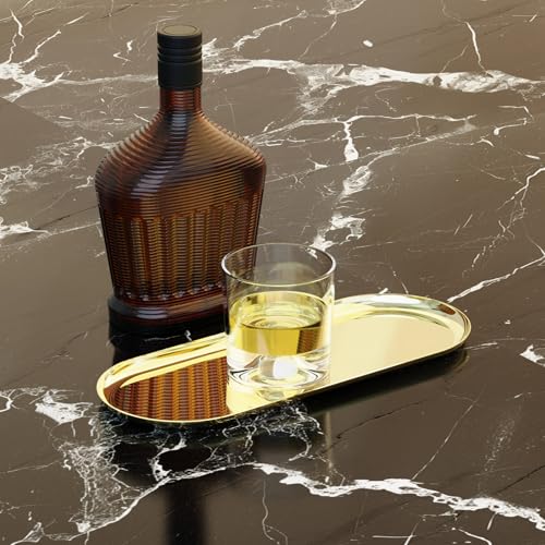 2 Pack Golden Bathroom Sink Vanity Decorative Tray, 12in Oval Trinket Storage for Dresser Counter, Stainless Steel Decor Jewelry Dish Tray, Perfume Candle Key Valet Organizer