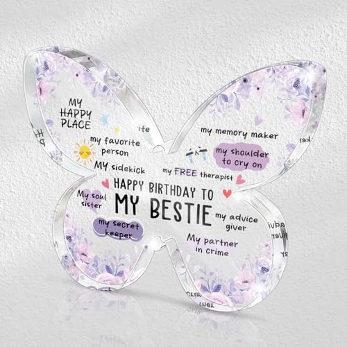 Happy Birthday to My Best Friend Butterfly Acrylic Sign - Purple Soul Sister Gift, Inspirational Keepsake for Women, Birthday Gift for Best Friend, Office and Home Decor 4.7 x 3.2 inches - color: purple47