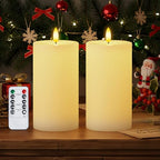 Homemory White 3x6 Inch Flameless Candles Battery Operated with Remote Timer, Real Wax LED Pillar Candle for Home Fireplace Bedroom Living Room Party, Set of 2 - color: D3"xH6"6"-White