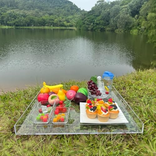 Extra Large Clear Acrylic Ottoman Tray with Cutout Handles 24x24 Inch Over-Sized King-Size Serving Tray Boot Organizer Decorative Tray for Living Room Bedroom,Bathroom and Kitchen Entryway - color: Clear, size: 24" x 24" x 2"