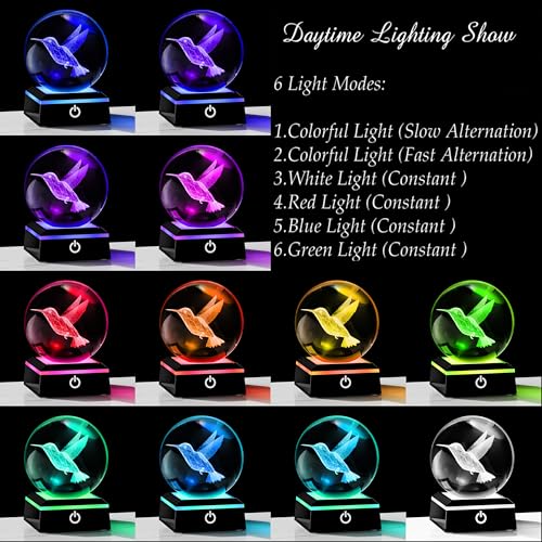 Qianwei 3D Crystal Ball Hummingbird Gift - 3.14'' 80mm Laser Decor Glass Animal Figurine Statue for Room Decorations With Night Light - style: Hummingbird