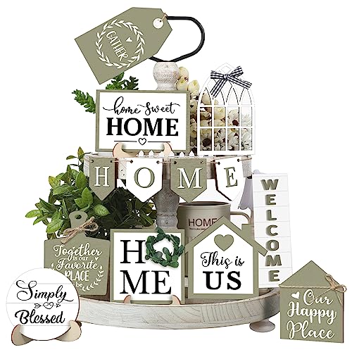 13 Home Tiered Tray Decor This is us Rustic Farmhouse Tiered Tray Decorations Set Home Wooden Signs Vintage Farm Animal Farmhouse Tabletop Wood Signs for Kitchen Table Shelf Decor - style: Summer