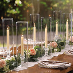 6 Set Hurricane Glass Candle Holders for Taper Candles, Vertical Striped Candlestick Holders with Windproof Glass Tubes 13.4" H for Wedding, Dinner Table Centerpieces, Festival and Party Decor - size: 3.3"D-13.4"H -6pcs+6pcs Striped Candlestick Holder