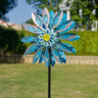 Viveta Wind Spinners,18 * 81" Large Outdoor Wind Spinner,Double-Side Wind Sculpture with 4 Sturdy Stake,Metal Windmill for Yard and Garden - color: H-blue