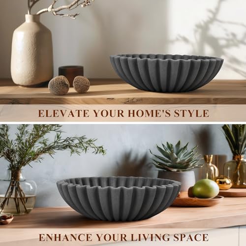 YMXYJM Large Decorative Bowl, Modern Handicraft Bowls for Home Decor, Decorative Fruit Bowl for Kitchen, Ruffle Bowl Decor, Stylish Key bowl for Entry Table, Artificial Stone Black - color: Stone Black