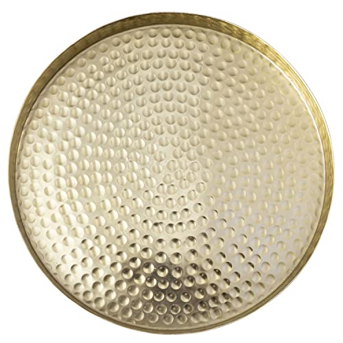 MyGift 11 Inch Deluxe Hammered Brass Round Decorative Tray - Aluminum Plated Serving Display Platter, Centerpieces and Vanity Tray - Handcrafted in India - color: Brass (11 Inch)