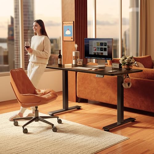 FEZIBO Standing Desk, 55×28 Inches Electric Height Adjustable, Sit Stand Up, Computer Office Desk with Splice Board, Black Frame/Black TOP - color: Black, size: 55 x 28