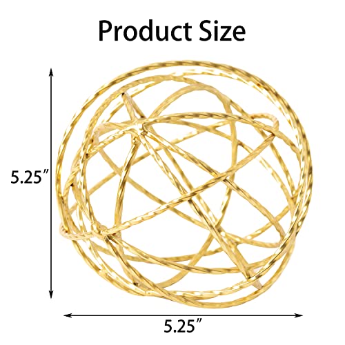 Metal Decorative Ball Gold Metal Geometric Sphere Iron Ball Table Decor Tabletop Orbs Decorations for Home Living Room Bedroom Bookshelf Coffee Tables, 5.25 Inches - color: Gold-5.25 in