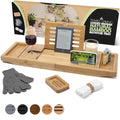 Temple Spring Bamboo Bathtub Tray Caddy for Tub — Expandable Wood Bath Tray with Solid Book Stand Wine Holder and Non-Slip Pads — Includes Bamboo Soap Dish and Spa Accessories — Luxury Bath Gift Set - color: Natural