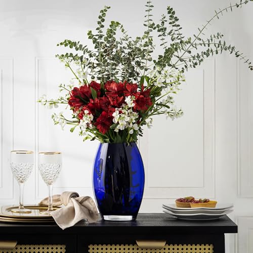 Barski - Handmade Glass - Oval Shaped vase - Cobalt - 10" H (10 Inches High) Made in Europe