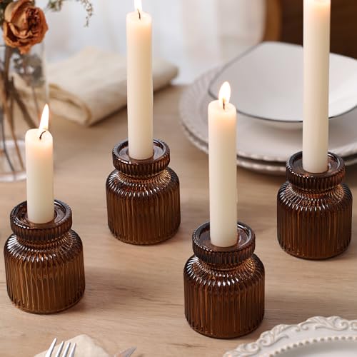 DARJEN 12 Pcs Glass Candlestick Holders- Amber Taper Candlestick Holders Tealight Votive Candle Holders for Table Centerpieces, Wedding, Dinner Party, Home Decor - color: Amber, size: 12Pcs
