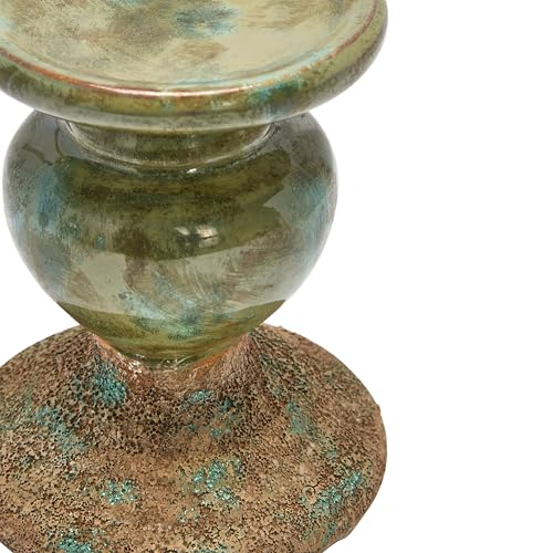 Creative Co-Op 2-Tone Sculptural Terracotta Pillar Candle Holder, Distressed Green - color: Green, size: 4.5" W x 5.25" H