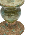 Creative Co-Op 2-Tone Sculptural Terracotta Pillar Candle Holder, Distressed Green - color: Green, size: 4.5" W x 5.25" H