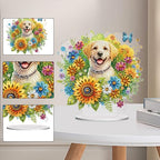 5D Tabletop Diamond Art Painting Kit Ornament, Stand Up Special Shaped Crystal Diamond Art Desktop Kits for Adults Craft Gift - Flower Puppy (Yellow) - color: Flower Puppy (Yellow)