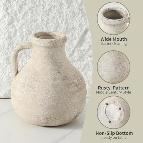 Ceramic Decorative Flower Vase 7.1 Inch Pottery Rustic Farmhouse Boho Terracotta Vase for Home Decor, Table, Living Room, Bathroom, Shelf, Mantel Decoration, Bronze - color: 204-1-7.1in