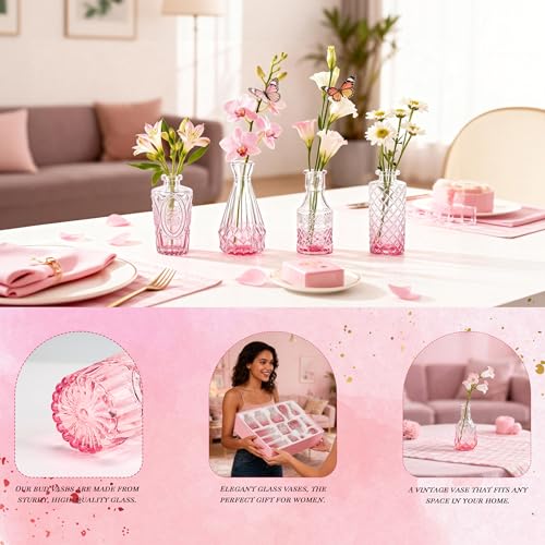 Der Rose Glass Bud Vases Set of 32 Small Pink Flower Vases for Rustic Wedding Centerpieces Table Decorations and Home Office Decor(Pink) - color: Pink