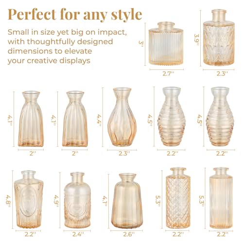 BEAHOT 32 Pack Gold Flower Vase in Bulk,Mini Vintage Glass Bud Vases for Centerpieces,Wedding Decor,Party & Home Decaration,Mother's Day (Gold) - color: Gold