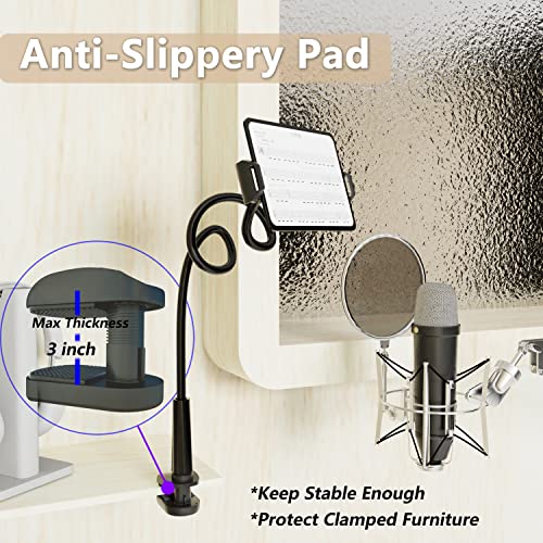Tablet Stand Holder, Mount Holder Clip with Grip Flexible Long Arm Gooseneck Compatible with ipad iPhone/Nintendo Switch/Samsung Galaxy Tabs/Amazon Kindle Fire HD - Black - color: Black