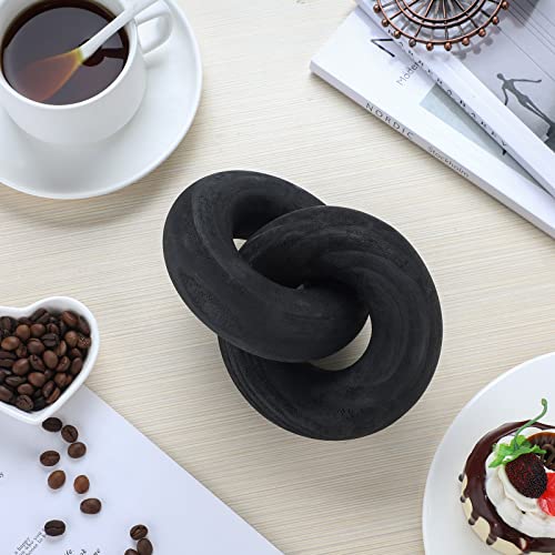 Yalikop 2 Link Wood Chain Link Decor Coffee Table Wooden Knot Decor Hand Carved Modern Farmhouse Ornament Boho Rustic Natural Chain Items for Home Living Room Bedroom Shelf Decorations(Black) - color: Black