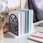 Peacoblue Metal Bookends for Shelves, Modern Decorative Heavy Duty Study Book Support Stoppers for Office, Desk, Shelf, Room 5.3"x4.3"x7.9" Cast Iron Bookends, 1 Pair (Wildflowers and Butterflies) - style: Wildflowers and Butterflies