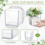 Tioncy 6 Pieces 6 x 6 Acrylic Square Vases for Centerpieces Clear Plastic Vase Cube Flower Vase Bulk for Wedding Centerpieces Home Office Floral Plant Succulent Pots Planters