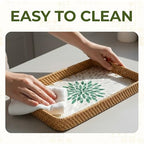 Set of 3 Rattan Serving Trays with Mother of Pearl Inlay – Handwoven Boho & Modern Farmhouse Decor for Kitchen, Bathroom, Coffee Table & Ottoman - style: Rattan Trays with Mother of Pearl Inlay