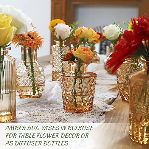 Set of 22 Amber Glass Mini Bud Vase For Bulk Rustic Wedding Decorations, Centerpieces, Vintage Look Home Table Flower Décor,Clear - color: Amber