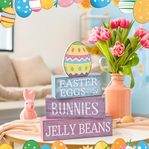 Lineshading 4 Pcs Easter Table Decoration Wooden Pastel Egg - No Assembly Required Reusable Happy Easter Tiered Tray Decor, Perfect for Home Kitchen Shelf Party Farmhouse Centerpieces & Holy Week Gift - style: Easter Egg