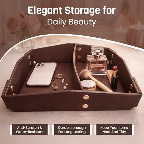 Valet Tray Organizer for Men & Women - PU Leather Catch All Tray with Removable Divider - EDC Storage for Keys, Watch, Phone - Nightstand, Dresser & Desk Organizer - Midnight Espresso - color: Midnight Espresso