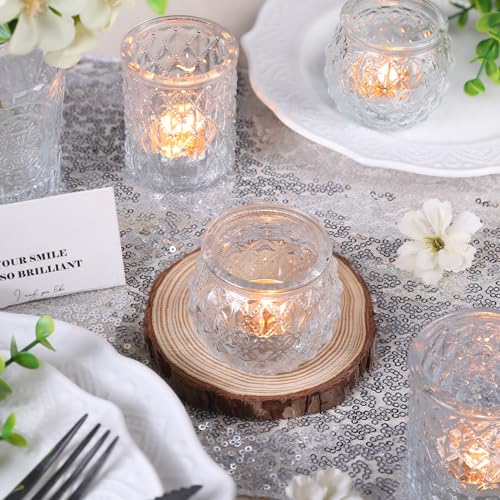 DARJEN Clear Votive Candle Holders Set of 36- Round Glass Candle Holders Bulk for Tea Light Candle, Embossed Candle Votives for Wedding Centerpiece, Various Parties & Home Decor (Pack of 4) - color: Clear, size: 36 Pcs (Pack of 4)