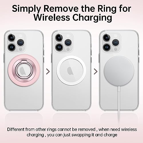 SYNCWIRE Magnetic Phone Ring Holder for MagSafe, 360° Rotation Cell Phone Grip Stand Finger Ring Kickstand Two-Sided Magnet Compatible with iPhone 17 Pro Max 16 15 14 13 12 MagSafe Accessories - color: Single Ring-1PCS-Light Pink