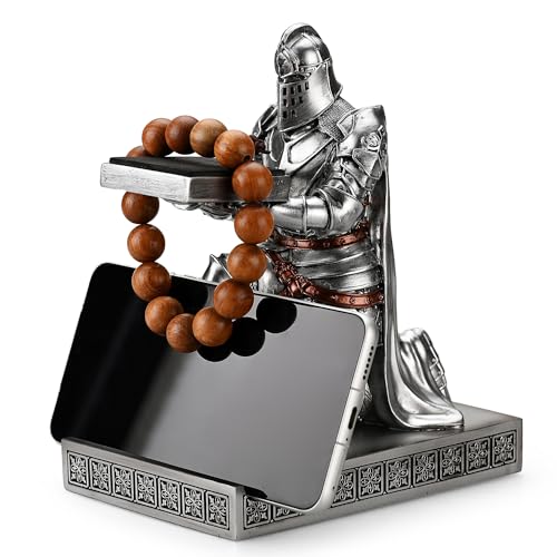 King's Guard Watch Display Stand Eyeglass Jewelry Bracelet Necklace Holder Trays Towers Resin Pen Holder Warrior Knight Mobile Phone Stand for Office & Home (Silver) - color: Silver