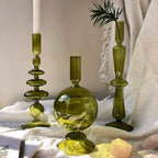 Candle Stick Candle Holder, Glass Candle Holders for Table Centerpiece, Modern Style Green Candle Holder Mixed 4pcs - color: Green