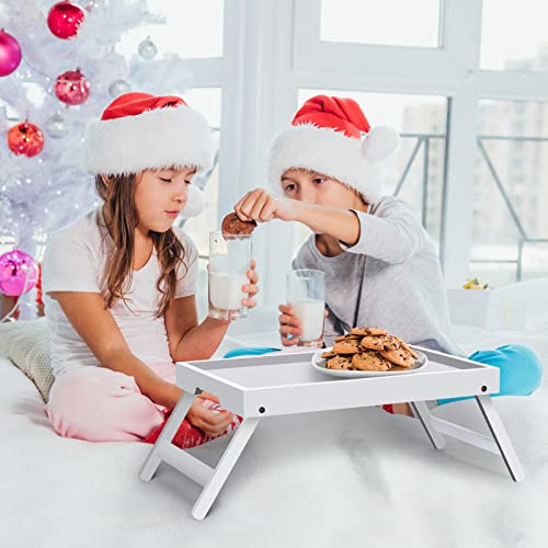 Artmeer Bed Tray Table with Folding Legs,Bamboo Breakfast in Bed for TV Table, Laptop Computer Tray,Eating,Snack Tray White 2 Pack(White) - color: White, size: Medium (Pack of 2)