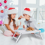 Artmeer Bed Tray Table with Folding Legs,Bamboo Breakfast in Bed for TV Table, Laptop Computer Tray,Eating,Snack Tray (White) - color: White, size: Medium