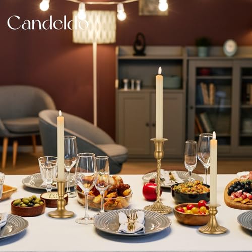 Candeldo Candlestick Candle Holders Gold: Tall Taper Candles Stick Holder Wedding Decor Set of 10 Dinning Table Centerpiece Vintage Metal Candle Stand - color: Gold