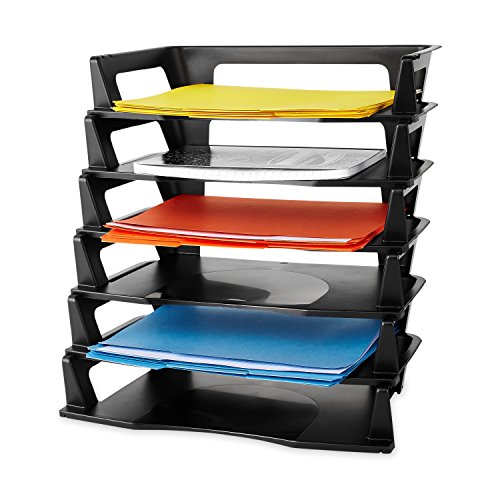 Rubbermaid Regeneration Letter Tray, Six Tier, Plastic, Black (86028) - size: A4-size documents and folders