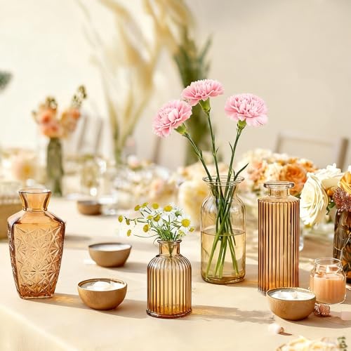 Bud Vases Set of 12, Small Mini Glass Vases for Centerpieces - Elegant Vintage Style - Perfect for Table Decor, Wedding, Party Centerpieces - Great Gift for Home Decor Lovers (Amber) - color: Amber-12pcs
