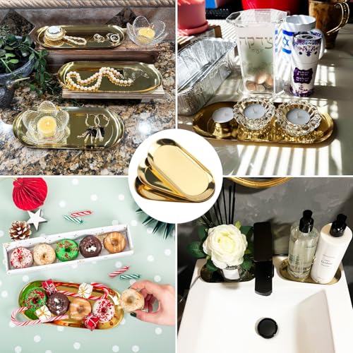 10 Pack 7 Inch Oval Stainless Steel Decorative Tray, Stainless Steel Tea Fruit Tray, 7 inch Gold Oval Trays for Bathroom Vanity, Jewelry, Perfume & Key Organizer (Gold) - size: 10 Pack 7 Inch